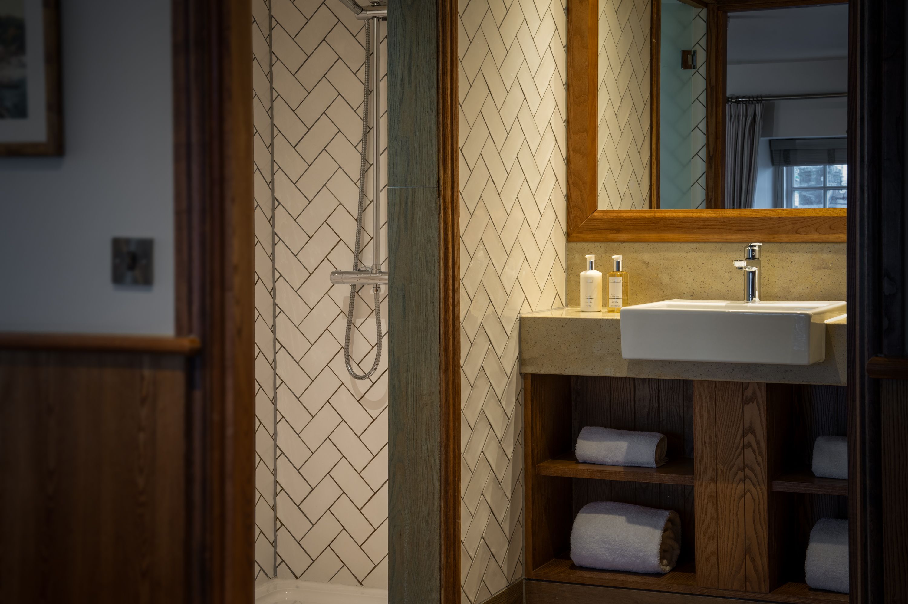 modern bathroom sink and shower